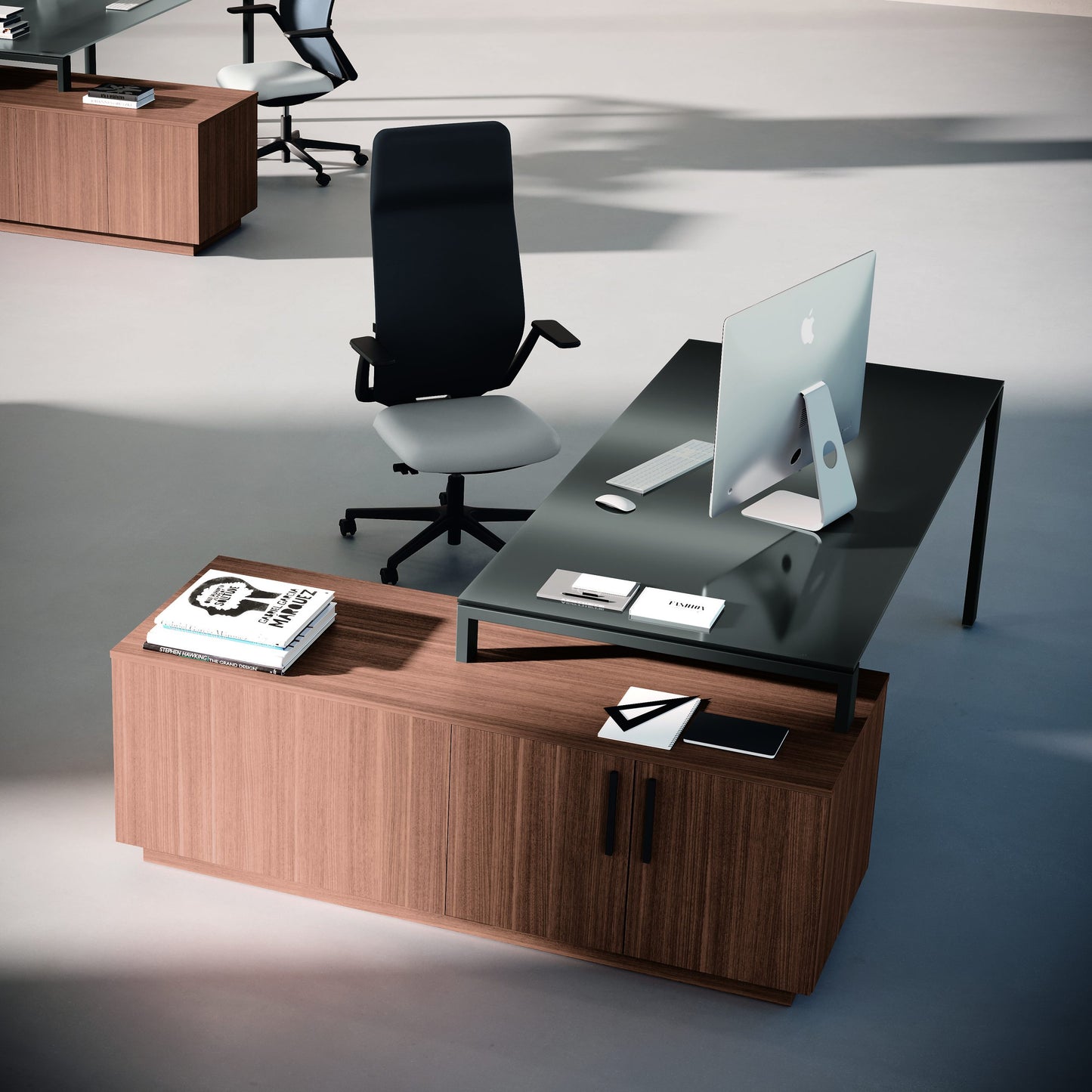 Composizione Scrivania Executive + Mobile servente mod. Boss