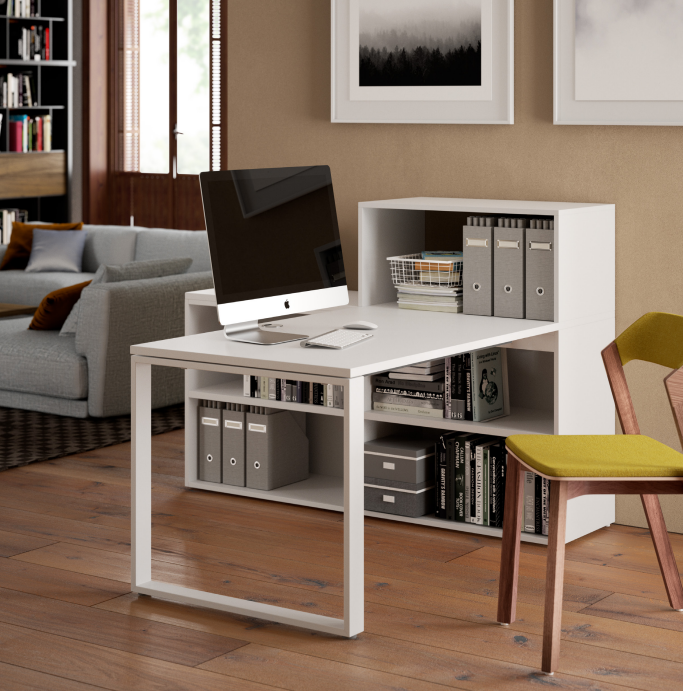 Composizione Home Office Scrivania + Mobile con sopralzo mod. Link