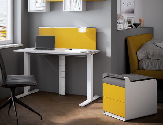 Composizione Home Office Scrivania con vertebra cavi + cassettiera + schermo con portapenne mod. Axis