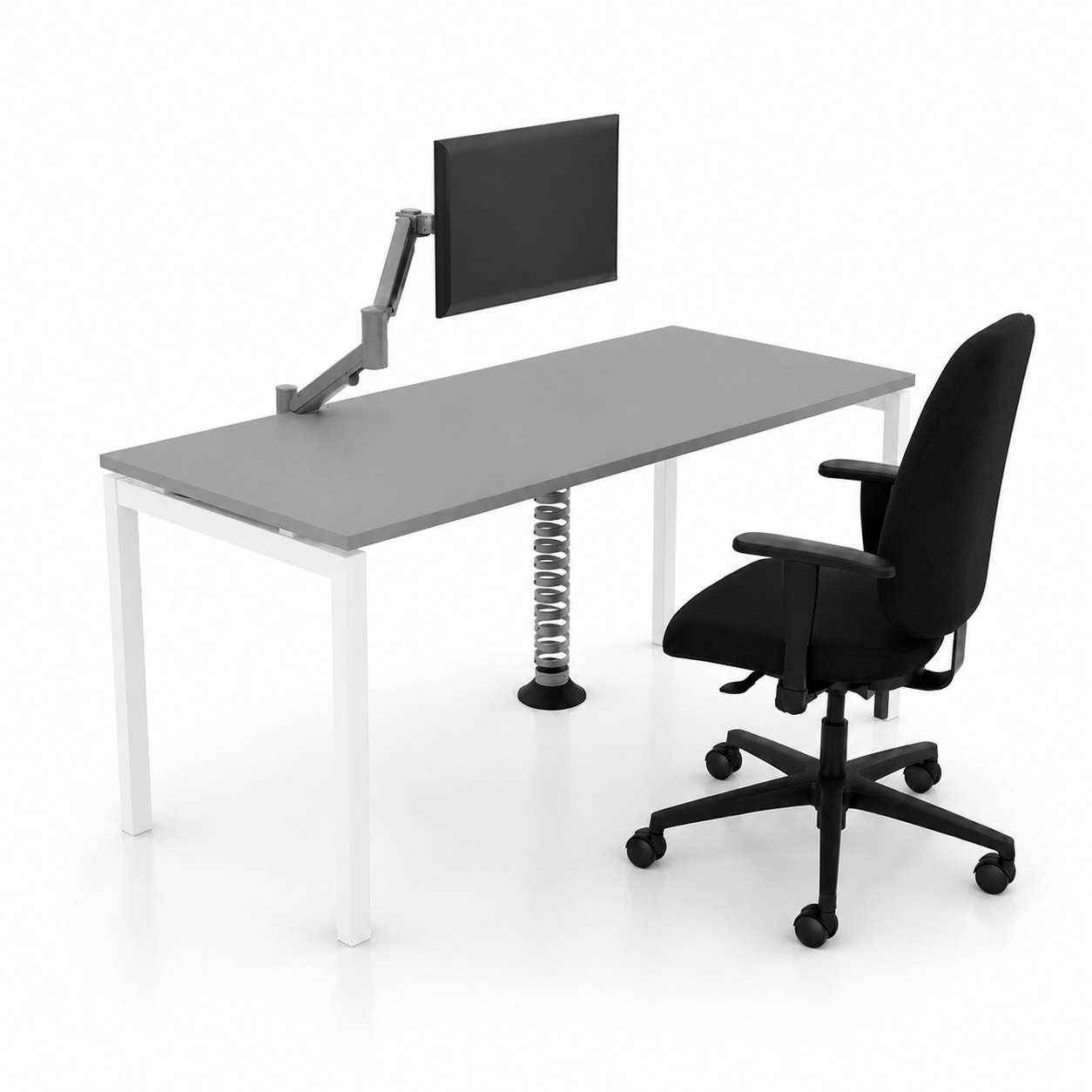 Postazione Home Office Completa, piano grigio e gambe bianche