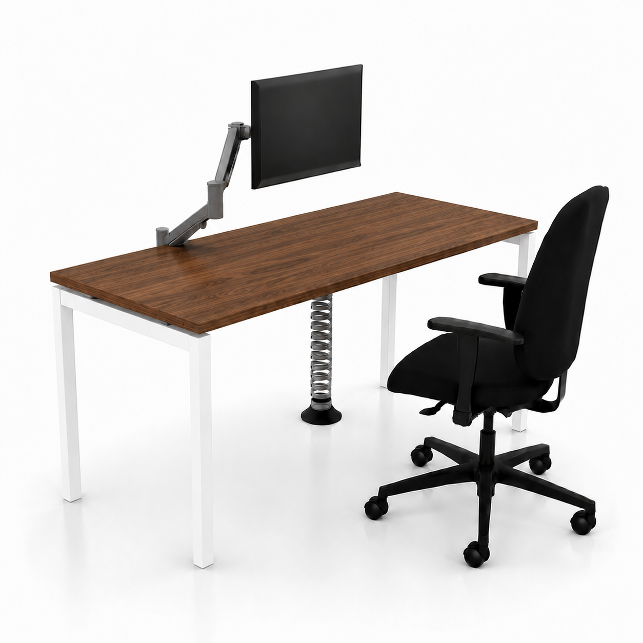Postazione Home Office Completa, piano noce e gambe bianche