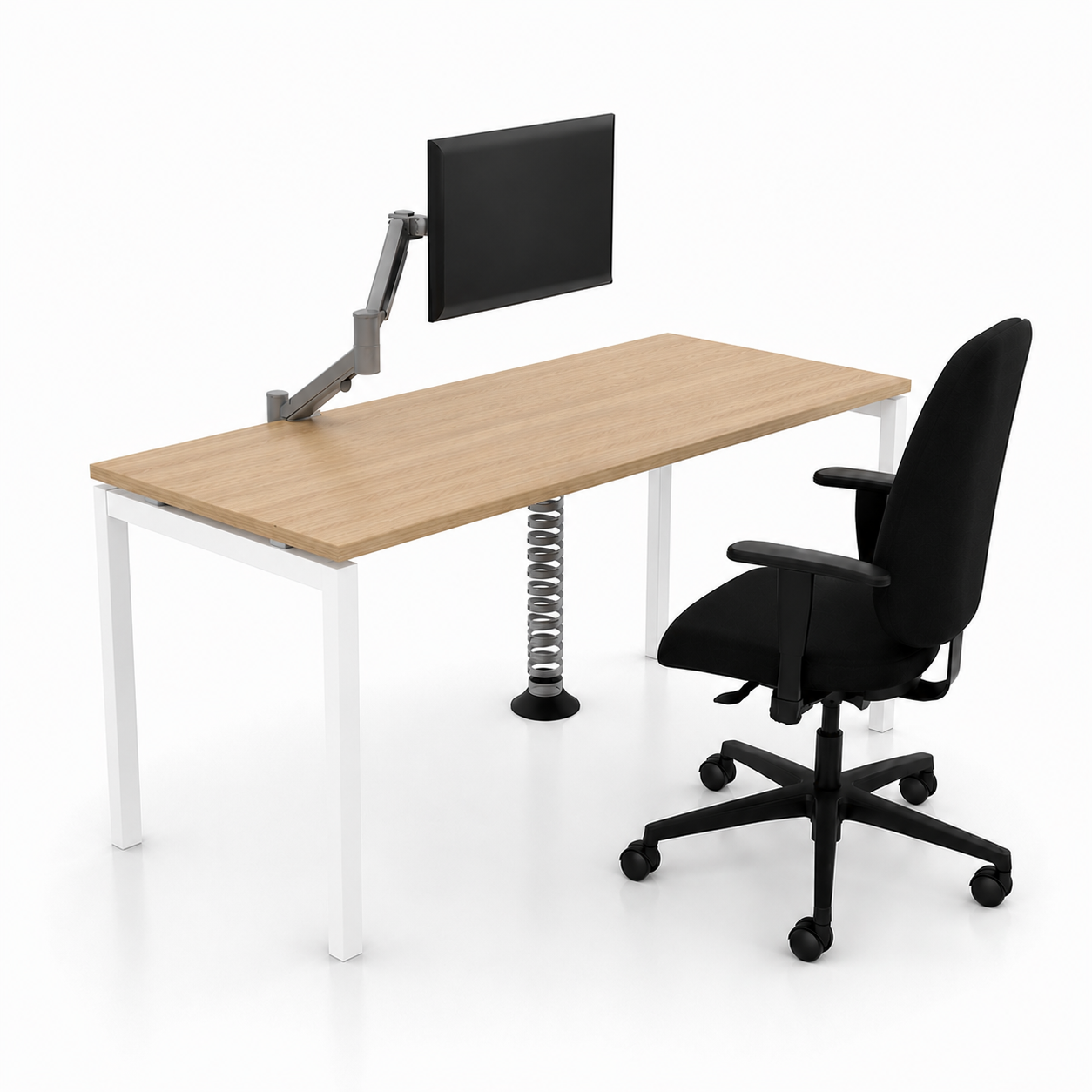 Postazione Home Office Completa, piano rovere chiaro e gambe bianche