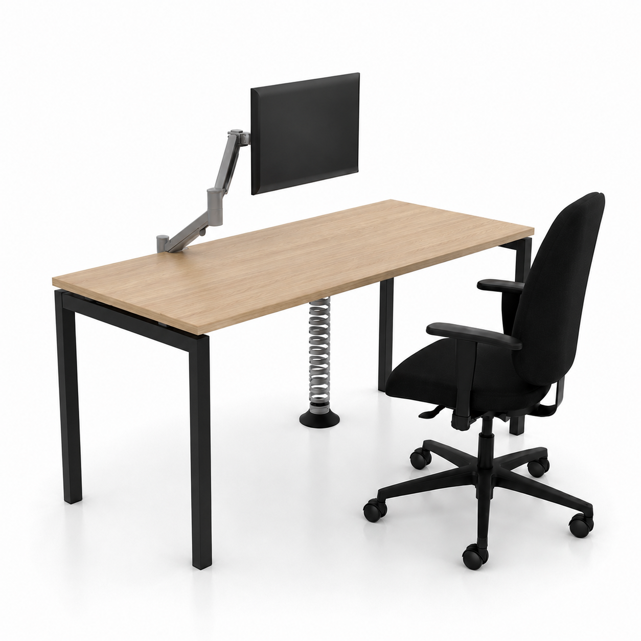 Postazione Home Office Completa, piano rovere chiaro e gambe nere