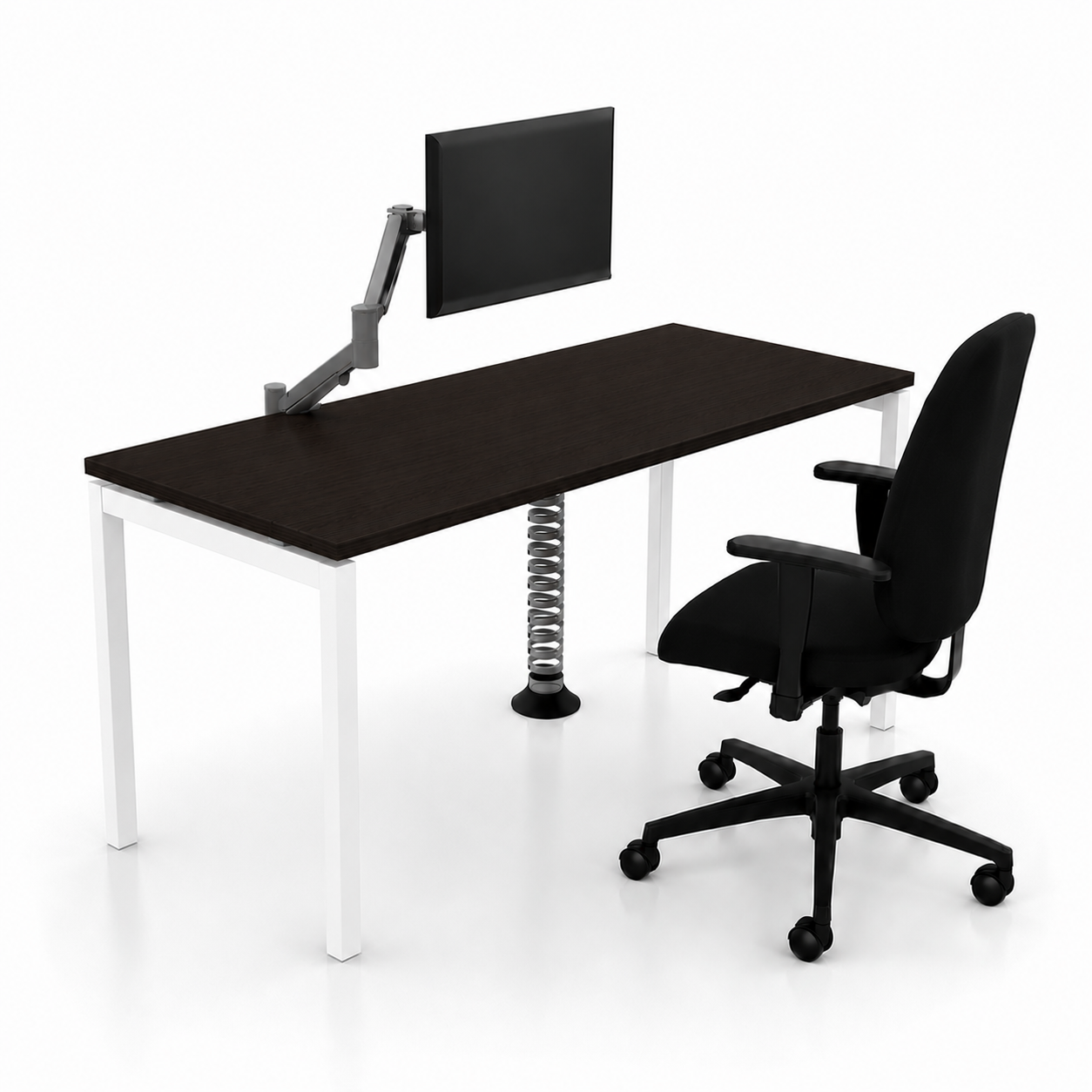 Postazione Home Office Completa, piano rovere scuro e gambe bianche