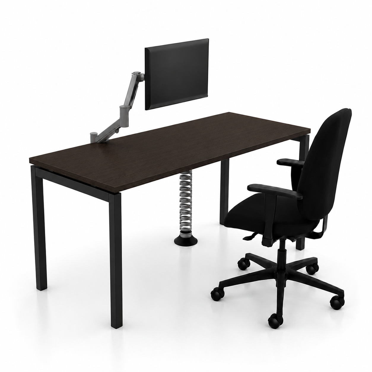 Postazione Home Office Completa, piano rovere scuro e gambe nere